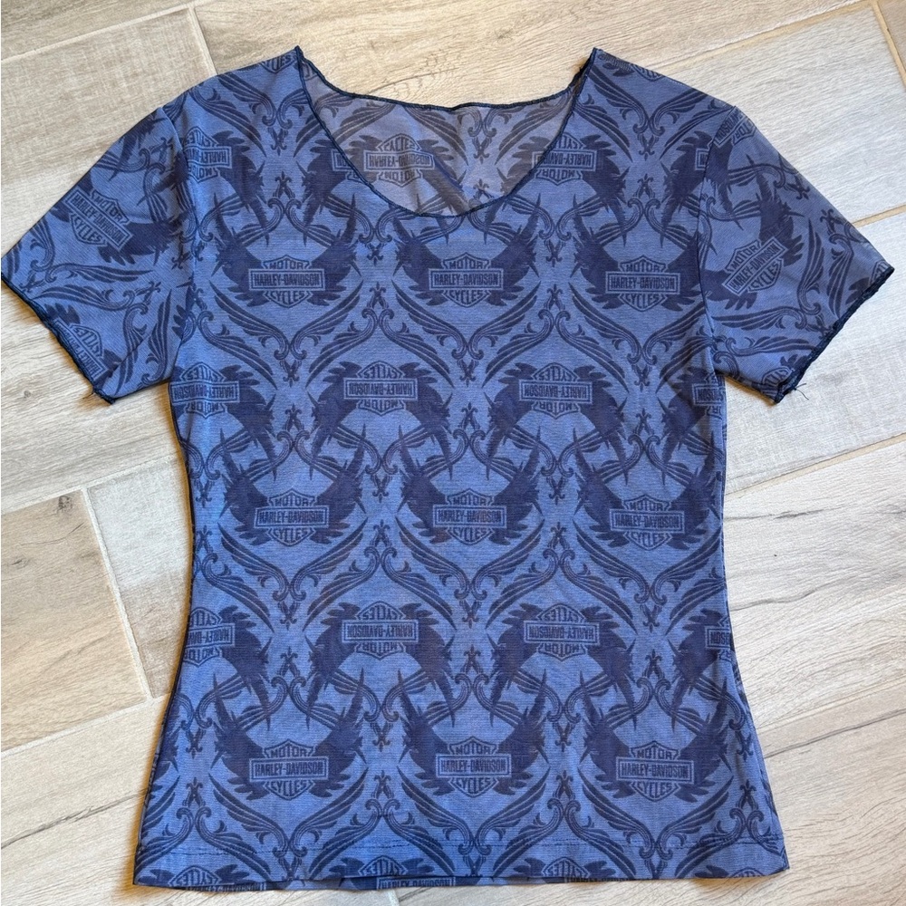 Harley-Davidson Blue Patterned Crop Top